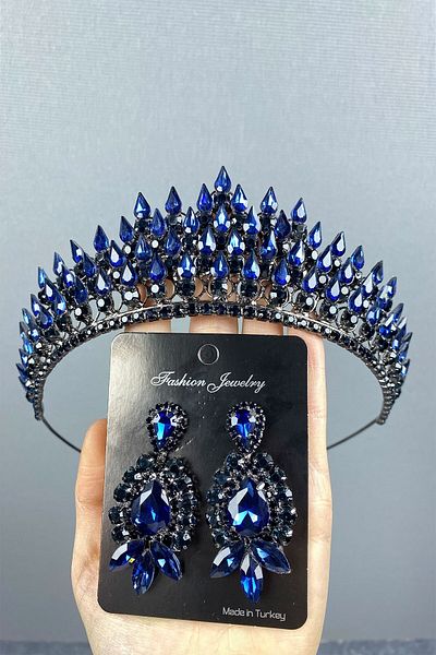 Hobigram Set de cercei de mireasă tridimensional cu henna și rochie de seară pentru cele mai frumoase mirese – coroană, cu piatră de cristal