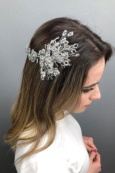 Hobigram Coroana de mireasa Henna cu cristale Helen de culoare gri pentru cele mai frumoase mirese – Coroana, cu pietre de cristal, model elegant – Coroana –