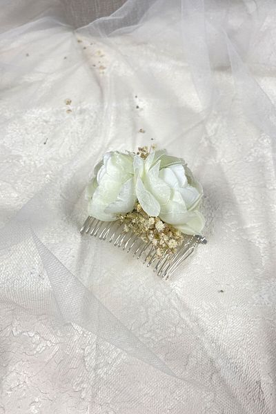 Hobigram Cremă Bujor Floare Chipsos Agrafă de păr pentru cele mai frumoase mirese – Coroană, Piatră de cristal, Model elegant