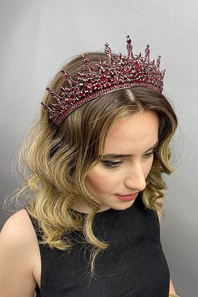Hobigram Coroana de mireasa Henna model Burgundy Leonis pentru cele mai frumoase mirese – Coroana, cu piatra de cristal, model elegant, coroana de mireasa –