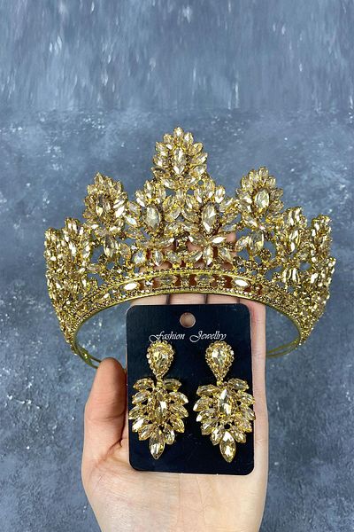Hobigram Honey Color Godiva High Bridal Henna Crown and Shuttle Stone Evening Dress Earring Set for the Most Beautiful Brides – Crown – t