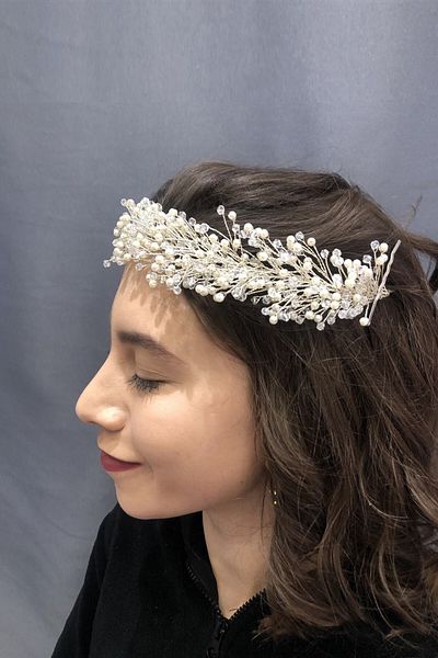 Hobigram Accesoriu de păr model Iepure cu perle și cristale pentru cele mai frumoase mirese – coroană, piatră de cristal, modă elegantă