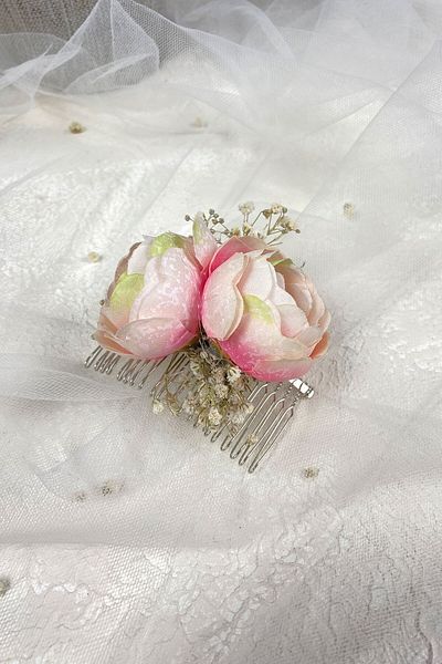 Hobigram Agrafă de păr festonată Chipsolu cu flori de bujor de somon pentru cele mai frumoase mirese – coroană, piatră de cristal, model elegant