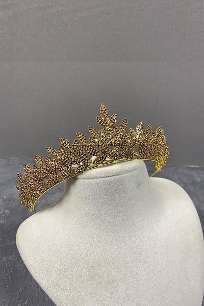 Hobigram Sara Sık Stone Leaf Pattern Bridal Henna Crown pentru cele mai frumoase mirese – Coroană, Crystal Stone, Model elegant –