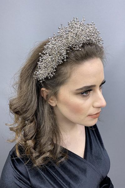 Hobigram Atair Henna gri și coroană de mireasă pentru cele mai frumoase mirese – Coroană, piatră de cristal, model elegant, coroană de mireasă – Coroană –
