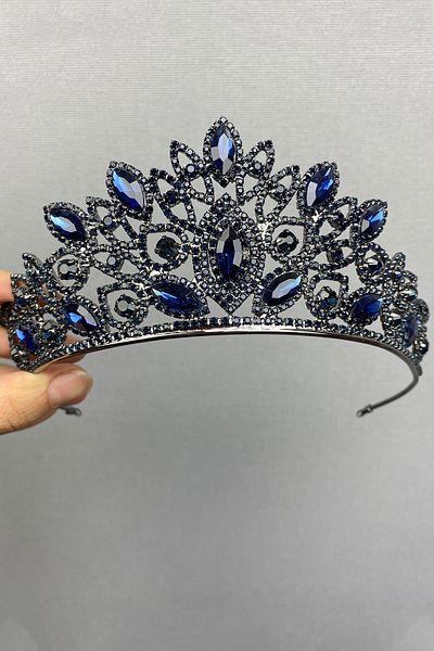 Hobigram Tiară și cercei Henna de mireasă bleumarin pentru cele mai frumoase mirese – Coroană, piatră de cristal, model elegant, coroană de mireasă – Ta