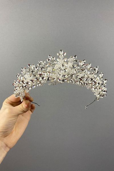 Hobigram Asleny Mărgele Brodate Tiara de Mireasă pentru Cele mai Frumoase Mirese – Coroană, Piatră de Cristal, Model Elegant, Tiara de Mireasă –