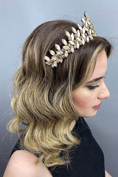Hobigram Coroana de mireasa si henna pentru cei mai frumoși mireși – Coroană, cu pietre de cristal, model elegant, coroană de mireasă, accesoriu de păr –
