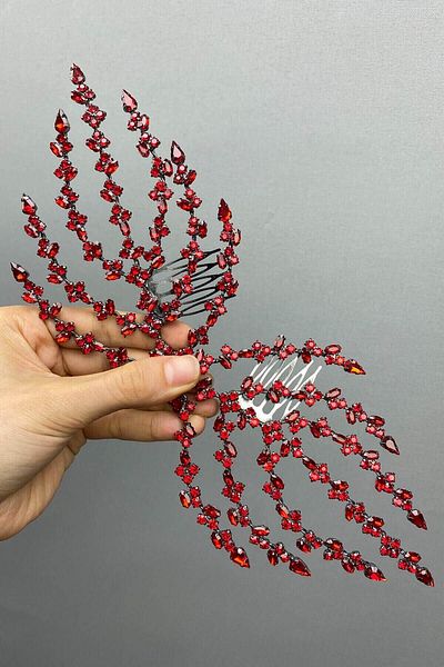Hobigram Accesoriu de păr Coroană Henna cu model de frunze pe două fețe pentru cele mai frumoase mirese – Coroană, cu piatră de cristal – Coroană –