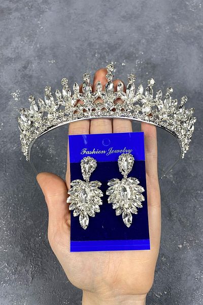 Hobigram Set de coroană și cercei cu henna de mireasă cu pedele Pedro din argint sterling pentru cele mai frumoase mirese – coroană, cu pedale de cristal – coroană