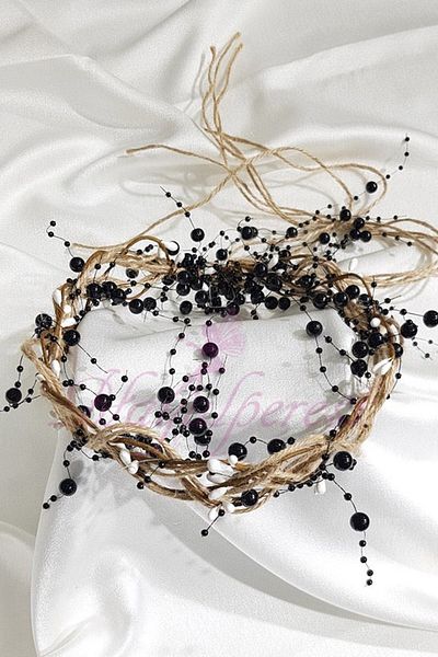 Hobigram Coroană din paie cu perle negre pentru cele mai frumoase mirese – Coroană, piatră de cristal, model elegant, coroană de mireasă – coroană – coroană