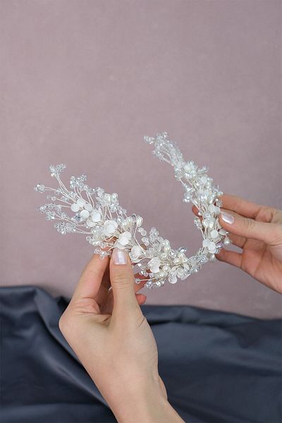 Hobigram Accesoriu de păr de mireasă cu mărgele de cristal și perle Berra pentru cele mai frumoase mirese – Coroană, cu pietre de cristal – Coroană –
