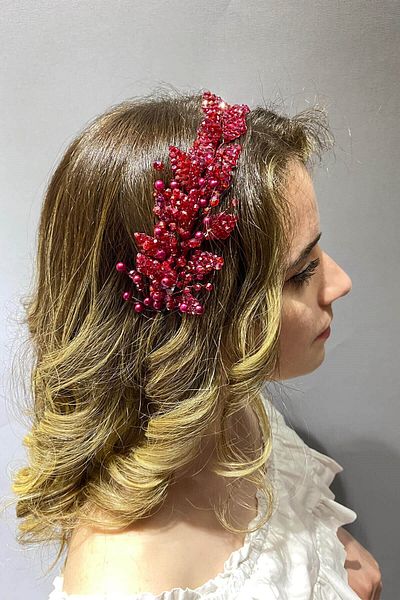Hobigram Model de frunze de burgundă pentru cele mai frumoase mirese, accesorii pentru păr și turban cu margele – coroană, piatră de cristal – coroană –