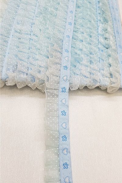 Hobigram Decorative Ribbon Baby Blue Heart Organza Water Stone Ruffle – Decorative Ribbon, Stylish Design – Decorative
