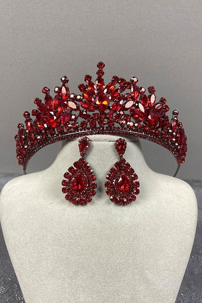Hobigram Coroana de mireasa Pera Rosie si cercei de seara cu picaturi pentru cele mai frumoase mirese - Coroana, piatra de cristal, model elegant