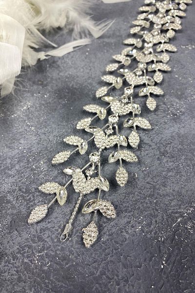 Hobigram Accesoriu de păr de mireasă din piatră de sticlă cu ramuri cu model de frunze pentru cele mai frumoase mirese – coroană, piatră de cristal, model elegant