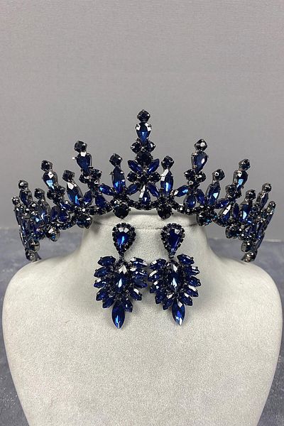 Hobigram Dark Blue Cooker Bridal Henna Crown and Shuttle Earring Set for the Most Beautiful Brides