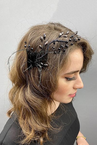 Hobigram Hair Accessory Ozly Feathered Crystal Bridal Hair and Turban Accessory – Other Hair Accessories – Other S