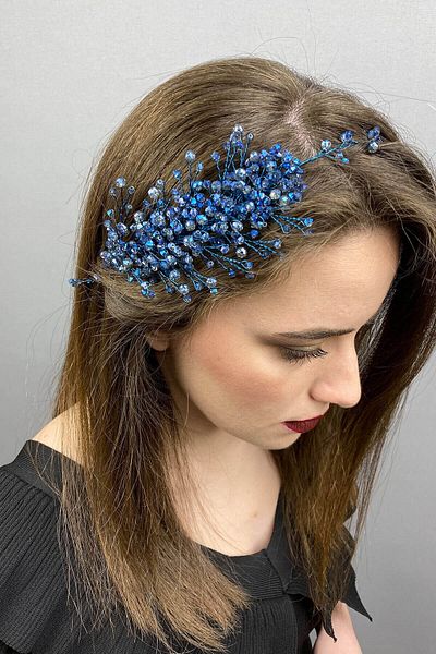 Hobigram Bridal Accessory Indigo Blue Deren Bridal Tiara and Hair Accessory – Bridal Accessory, Stylish Design – Ge