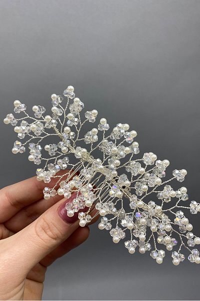 Hobigram Bridal Accessory Cream Hira Pearl Crystal Scalloped Hair Accessory – Bridal Accessory, Stylish Design – g