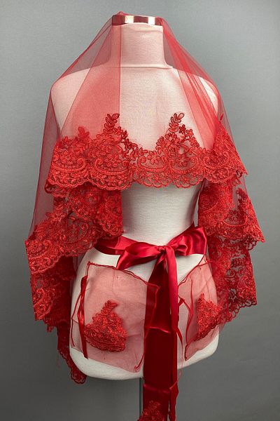 Hobigram Bridal Accessory Red Venus Lace Bridal Veil Henna Face Cover – Bridal Accessory, Stylish Design