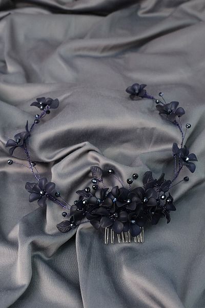Hobigram Hair Accessory Navy Blue Mila Flower Branch Motif Bridal Henna Crown – Other Hair Accessories, Stylish Design