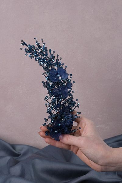 Hobigram Bridal Accessory Indigo Blue Bergen Floral Beaded Bridal Henna Tiara – Bridal Accessory, Stylish Design