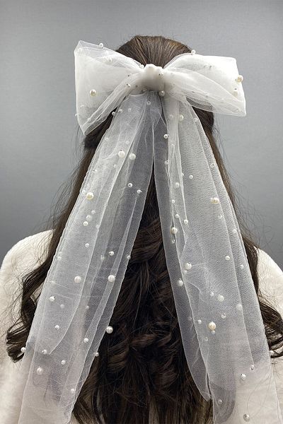 Hobigram Bridal Accessory Tulle Pearl Bowknot Hair Accessory – Bridal Accessory, Stylish Design – Bridal a
