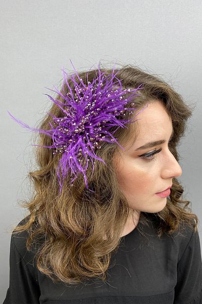 Hobigram Bridal Accessory Light Purple Crystal Beaded and Feathered Hairpin – Bridal Accessory, Stylish Design – Geli