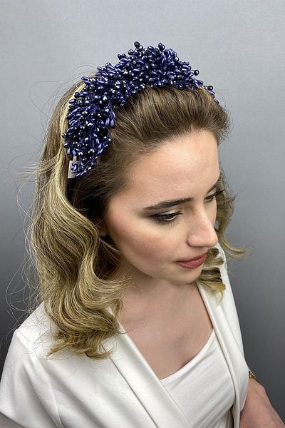 Hobigram Bridal Accessory Navy Blue Liva Model Hair and Turban Accessory – Bridal Accessory, Stylish Design – Bridal