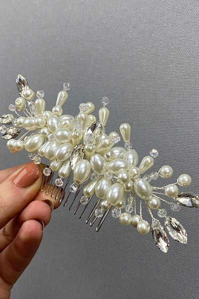 Hobigram Bridal Accessory Beaded Elis Model Scalloped Bridal Hair Accessory – Bridal Accessory, Stylish Design – Ge