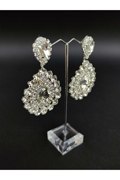 Hobigram مجموعة أقراط حجر الكريستال الأبيض هينا أقراط الزفاف - أقراط بيجوتي، تصميم أنيق - بيجوتي