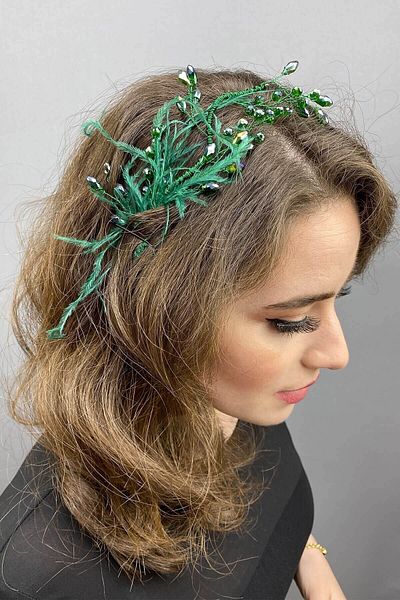 Hobigram Hair Accessory Ozly Feathered Crystal Bridal Hair and Turban Accessory – Other Hair Accessories – Other S