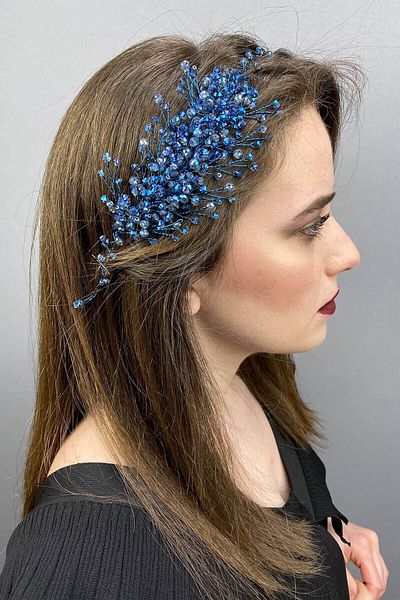 Hobigram Bridal Accessory Indigo Blue Deren Bridal Tiara and Hair Accessory – Bridal Accessory, Stylish Design – Ge