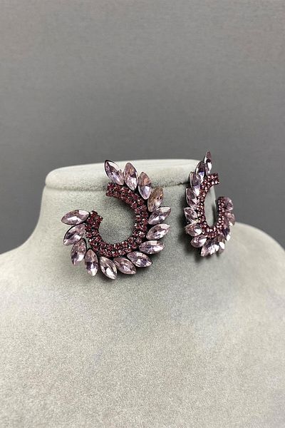 Hobigram Earring Types Pink Shuttle Hera Leaf Pattern Jewelled Evening Dress Earrings