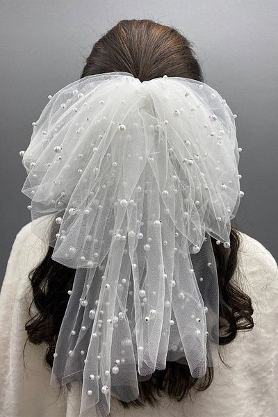 Hobigram Bridal Accessory Tulle Pearl Bow Buckle Hair Accessory – Bridal Accessory, Stylish Design – Bridal Access