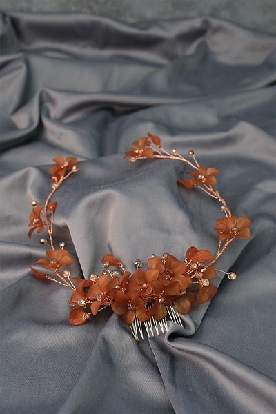 Hobigram Bridal Accessory Coffee Mila Flower Branch Motif Bridal Henna Crown – Bridal Accessory, Stylish Design – Bridal