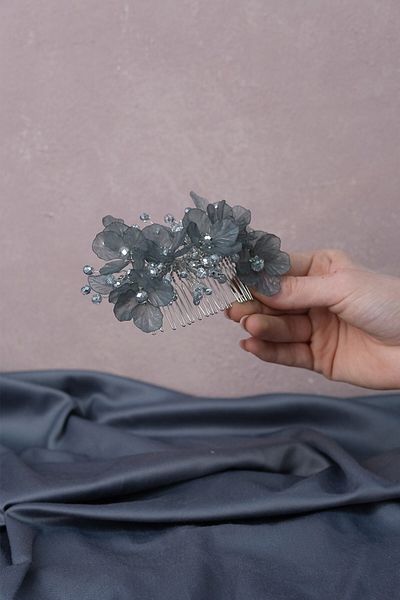 Hobigram Bridal Accessory Gray Belgin Flower Motif Side Comb Buckle Bridal Hair Accessory – Bridal Accessory – Gel