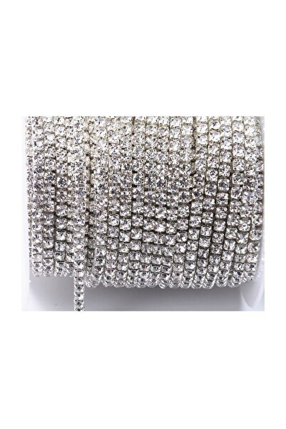 Hobigram Parti Malzemeleri Kristal Taşlı Metal Yuvalı Şerit 3,2 Mm Gümüş Süsl...