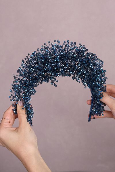 Hobigram Bridal Accessory Indigo Blue Atair Intense Crystal Beaded Bridal Hair Accessory – Bridal Accessory – Ge