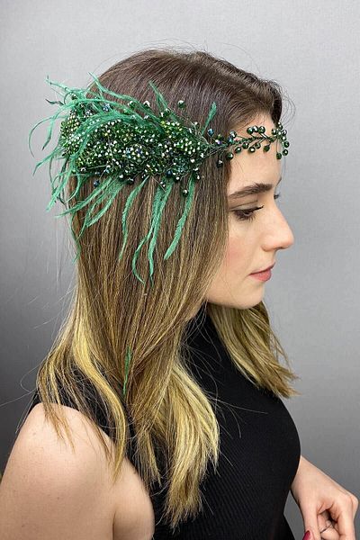 Hobigram Hair Accessory Fliyz Feathered Crystal Bridal Hair and Turban Accessory – Other Hair Accessories – Other
