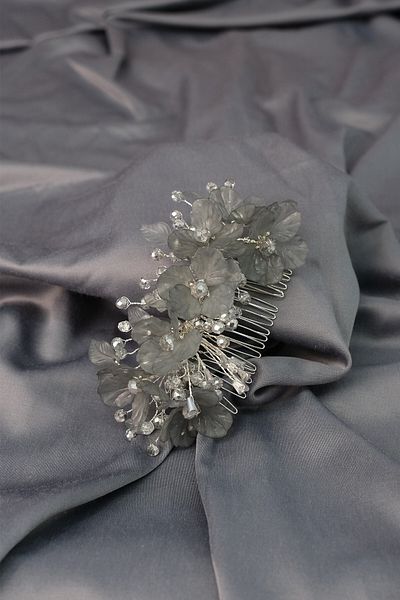 Hobigram Bridal Accessory Gray Belgin Flower Motif Side Comb Buckle Bridal Hair Accessory – Bridal Accessory – Gel