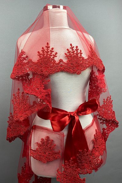 Hobigram Bridal Accessory Red Hera Bridal Henna Veil Face Cover – Bridal Accessory, Stylish Design – Bridal Ak