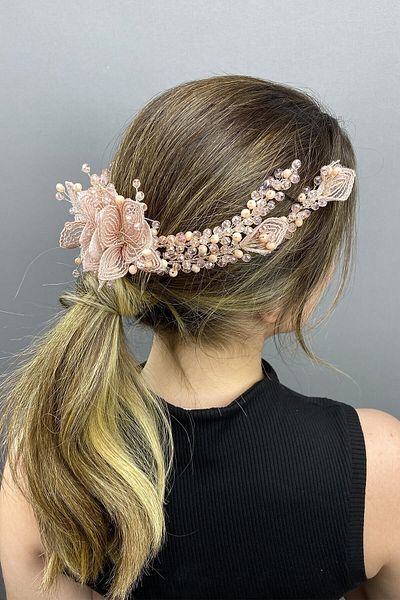 Hobigram Bridal Accessory Helen Bridal Hair Accessory with Powder Flowers and Crystals – Bridal Accessory, Stylish Design –