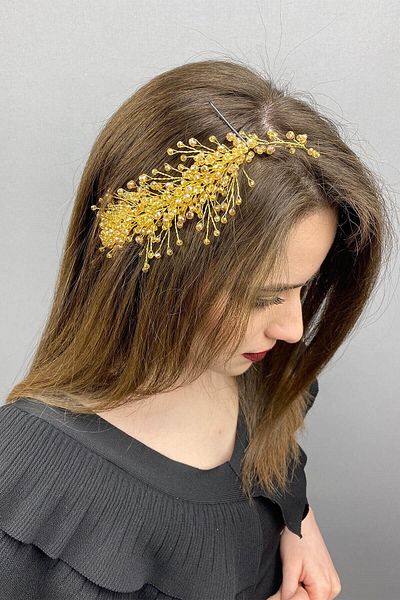 Hobigram Bridal Accessory Mustard Yellow Deren Bridal Tiara and Hair Accessory – Bridal Accessory, Stylish Design – Ge