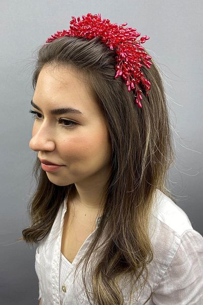 Hobigram Bridal Accessory Red Liva Hair and Turban Accessory – Bridal Accessory, Stylish Design, Women's Accessory