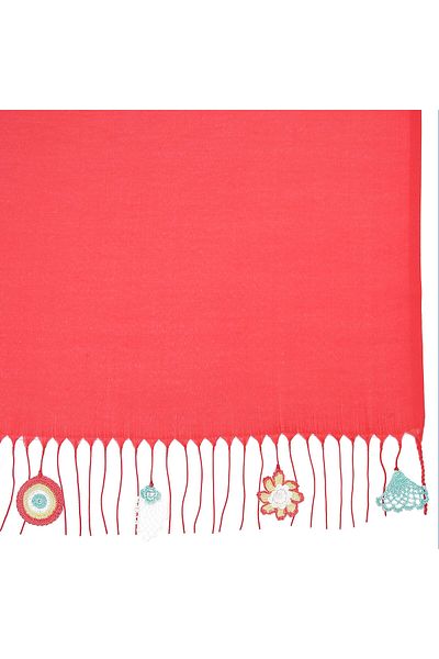 Soma Kadın Atölyesi Soma Women's Anatolian Embroidered Shawl Handcrafted Crochet Embroidered 165×70 Cm Red Women's Natural Pashmina Yum