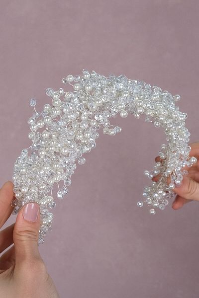 Hobigram Hair Accessory Special for Brides Pollux Crystal Beaded Bridal Crown Hair Accessory – Other Hair Accessories