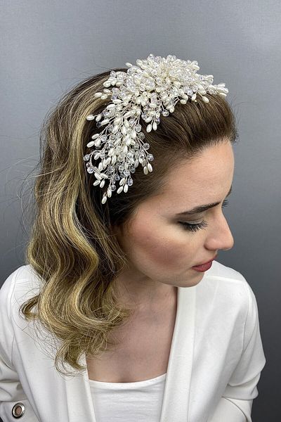 Hobigram Bridal Accessory Cream Liva Model Hair and Turban Accessory – Bridal Accessory, Stylish Design – Bridal Akse