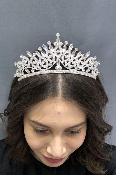 Hobigram Bridal Accessory Silver Thin Glass Bridal Crown with Crystals – Bridal Accessory, Stylish Design, Women's Accessory